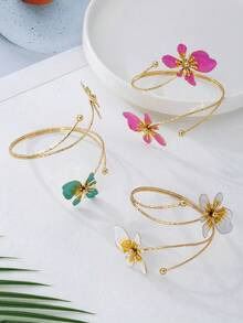 1 chiếc vòng tay bản rộng kiểu cổ điển, sang trọng, tráng men, họa tiết hoa, thích hợp cho đi biển, dự tiệc, tiệc chiêu đãi và đeo hàng ngày. - Màu Hồng Tươi - Xem 3