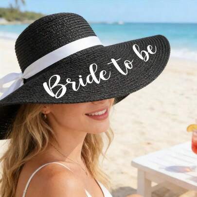 1 pieza Sombrero de playa personalizado para la novia, sombrero de dama de honor bordado con nombre, sombrero de paja de verano, regalo para despedida de soltero/soltera, sombrero de sol suave y esponjoso, adecuado para despedida de soltero/soltera, luna de miel, fin de semana en la playa, sombrero de playa personalizado para la novia, fiesta de boda, vacaciones de las damas, regalo para dama de honor