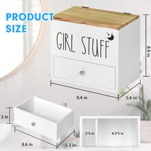 Tampon Holder For Bathroom Decor And Storage, Wood Feminine Product Organizer With Drawer And Lid, Pad And Tampon Organizer Bathroom Accessories Box For Tampon Storage, White Cotton Ball/Swab Holder - White - View 7