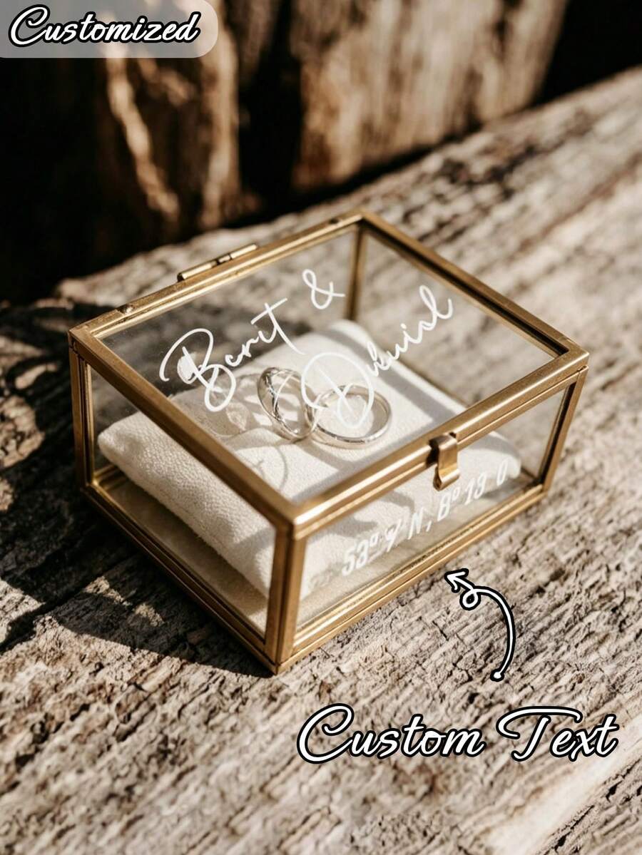 Customized Ring Box, Personalized Glass Ring Box, Wedding Engagement Ring Box, Geometric Ring Box, Ring Box Gift, Multifunctional, Reusable, Exquisite Decor, Fashionable, Suitable For Anniversary