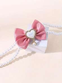 Pearl Necklace For Dogs & Cats, With Rhinestone Bone And Pearl Bow Tie Pet Accessories, Fashionable Design Made Of Pearl Material. Stylish Cat Wedding Collar Decor, Suitable For Female Cats And Small/Medium Dogs (Pink, Blue) - Multicolor - View 5