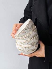 1pc/2pcs/4pcs Spring Encounter - Ceramic Bowl, French Vintage Style Minimalist Embossed Handmade Ceramic Dinnerware Bowl, Large Capacity Rice Bowl, Suitable For Entertaining Guests, Banquets And Various Occasions, Dishwasher - Multicolor - View 2