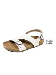 Women's Cork Sandals With Metal Buckle Decor, Platform Thick Sole Slides, Comfortable Versatile Beach/Casual Wear Suitable For Summer - White - View 7
