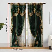 2 buah Tirai Motif Datar Gaya Istana Eropa, Desain Satin Hijau Tua, Memancarkan Kemewahan dan Keanggunan, Cocok untuk Dekorasi Ruang Tamu dan Kamar Tidur Kelas Atas, Kantong Batang, Bahan 100% Poliester - MultiWarna - View 11