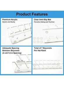 Bộ 2 giá trưng bày mũ lưỡi trai bằng acrylic, có thể chứa 14 mũ, thích hợp cho phòng ngủ, tủ quần áo, bàn trang điểm - Trong suốt - Trong sáng - Xem 7