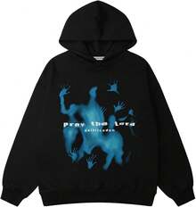 Graphic Hoodies Vintage Printed Hoodie Sweatshirt Casual Oversized Long Sleeve Streetwear Hooded Pullover - Black - View 7
