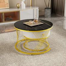 Elegant Modular Coffee Table: Marble Look, Gold Decoration, Side Table With Drawers – Set Of 2 - Black - View 3