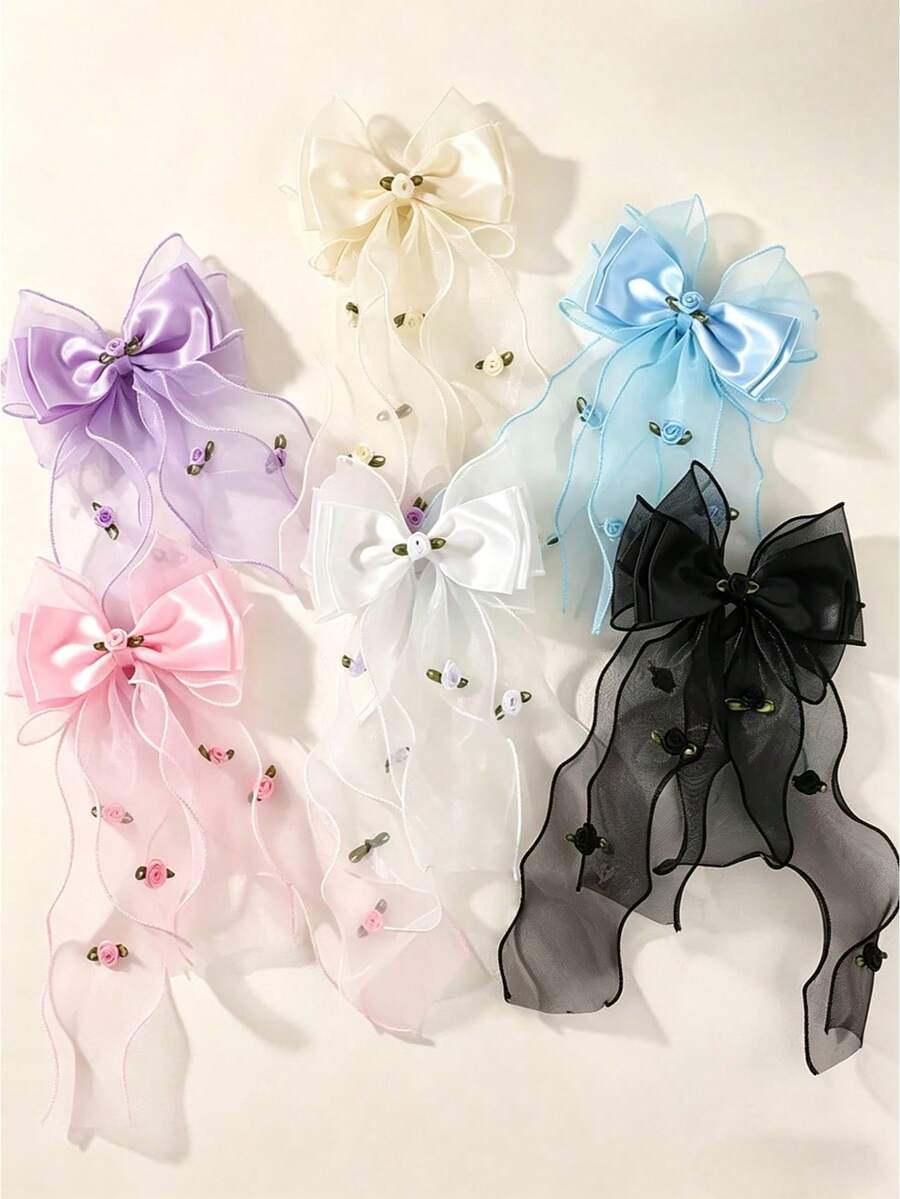 1pc Girls' Multicolor Mesh Bow Ribbon Pearl Hair Clip Hair Accessory - Multicolor - View 1