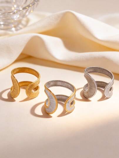 Uself 3pcs/Set Summer Women's Rings, 18K Gold Plated 304 Stainless Steel Rings, Mother's Day Gift, Minimalist Radiant Pattern Design, Jewelry For Women, Suitable For Vacation, Work, Shopping And Daily Wear, Adjustable, Tarnish Resistant, Suitable For Ramadan/Eid Al-Adha, Teacher's Day Gift, Graduation Gift