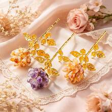 1 Buah Ornamen Bunga Kristal Alami Buatan Tangan, Batu Kasar Rose Quartz & Amethyst untuk Dekorasi Penyembuhan, Hadiah Kerajinan Romantis untuk Hari Valentine - Gugusan Kristal Mawar - View 12