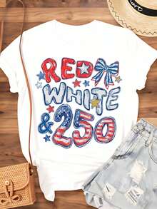 Red And 250 Patriotic Independence Day T-Shirt For Women 4th Of July Celebration American Flag Design Casual Summer Top,220g - 白色 - 查看 3