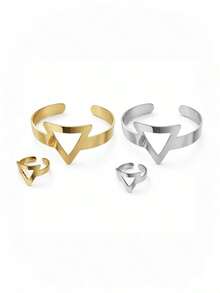 Women's Geometric Triangle Minimalist Bracelet And Ring Set, Gold/Silver Plated, Elegant, Adjustable - 1Dourado/1Prata - 查看 3