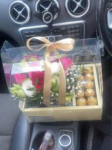 1 pieza Caja transparente para pastel con flores, caja portátil para empaquetar flores, adecuada para pasteles de 4 pulgadas, apta para decoración de cumpleaños, bodas y fiestas - Multicolor - Ver 3