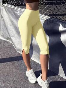 New Versatile Solid Color Ankle-Opening Elastic Fitted Bermuda Shorts Summer - Light Yellow - View 7