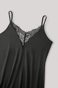 Hourtrue Women's Lace Strap Pajama Night Dress - Black - View 4