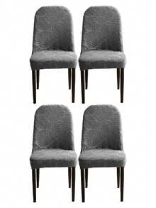 1/2/4pcs Jacquard Solid Color Chair Covers, Modern Minimalist Jacquard Velvet Stretch Full Cover Elastic Seat Covers, Suitable For All Seasons - Grey - View 9
