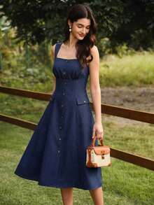 Women Midi Dresses - Azul - View 2