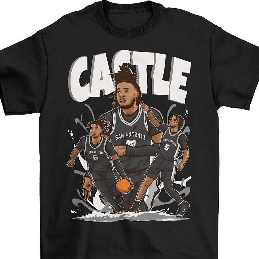 Stephon Castle Cartoon Style San Antonio Basketball T-Shirt - Black - View 1