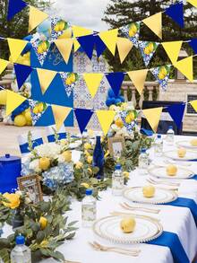 9.84ft/3 Meters Mediterranean Lemon Flag, Blue & Yellow Amalfi Coast Triangle Bunting Flags, Summer Beach Party Decor For Birthday, Baby Shower, Bridal Shower - Blue and Yellow - View 6