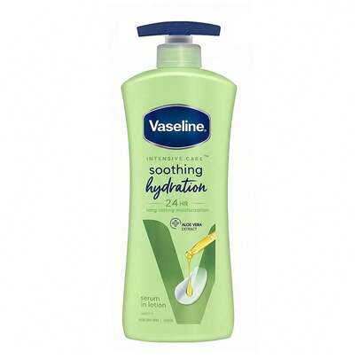  600ml/20.3oz Vaseline Aloe Vera Soothing Moisturizing Body Lotion | 24-Hour Lasting Hydration | With Aloe Vera Extract And Mint