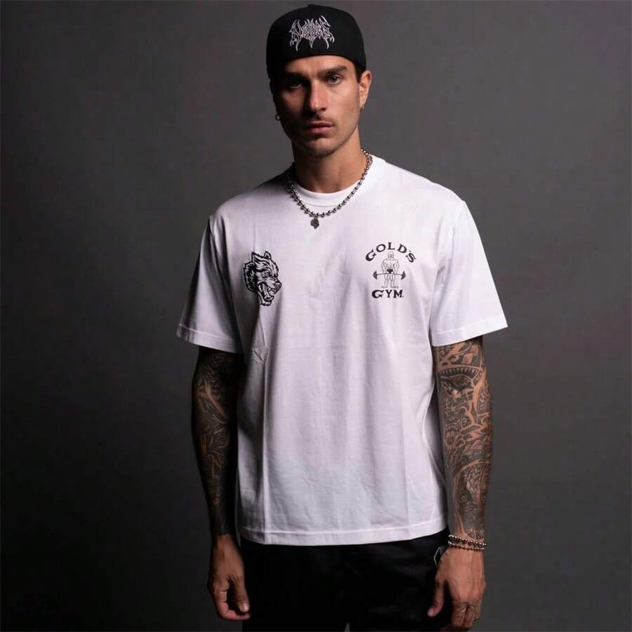 DARCSPORT American-Style  Retro T-Shirt For Couples, Men's Top, Pure Cotton Loose-Fit Round-Neck T-Shirt - White - View 1