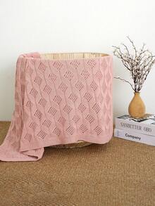 Infant Pure Cotton Hollow Knit Blanket, Wave Pattern Baby Air Conditioning Cover Blanket, Newborn Stroller Blanket, Suitable For All Seasons - Pink - View 5
