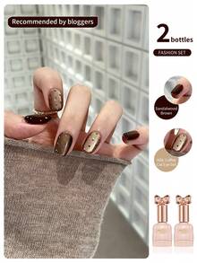 annies 2 pièces Vernis à ongles gel marron caramel effet œil de chat 10 ml Daren Maillard, ensemble semi-permanent populaire de rehaussement d'ongles effet œil de chat flash marron à décaper - Multicolore - Voir 2