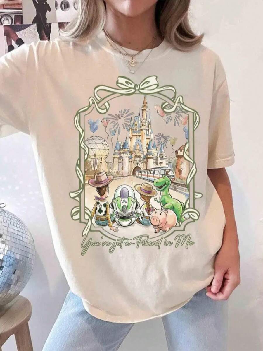 Loose Oversize Disney Toy Story 5 Coquette Bow T-Shirt, Disneyworld Toy Story Shirt, Disneyland Family Matching Shirt, You've Got A Friend In Me Tee - 白色 - 查看 1