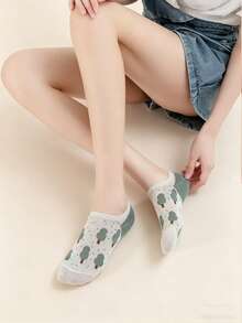 8双装女士薄款卡通隐形船袜，适合春夏穿着，每双都拥有独特的原创清新提花图案，柔软舒适，适合日常穿着，高密度弹力罗纹针织袜口，可调节松紧度 - 彩色 - 查看 6