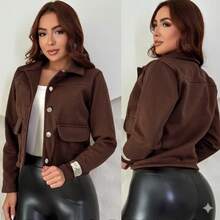 Women's Jacket With Faux Buttons, Woolen Fabric, Winter Fashion - Rust Brown - View 1