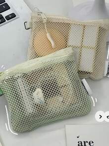 双隔层网状收纳袋 - 透明拉链便携式化妆品及洗漱用品收纳袋，多层收纳袋，男女通用 - 彩色 - 查看 5