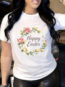 Women's Rabbit Print Short Sleeve T-Shirt - Breathable Summer Blouse Top with Rabbit, Casual S Style Spring Outfits Suitable for Spring and Summer Wear, Machine Washable Rabbit Shirts - Blanco - Ver 2