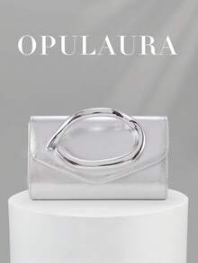 Tas Clutch OpulAura Retro Warna Solid, Dompet Kompak Serbaguna, Tas Tangan Kulit PU Modis untuk Wanita, Cocok untuk Pernikahan, Pesta, Gala, Makan Malam, dan Acara Lainnya - Perak - View 10