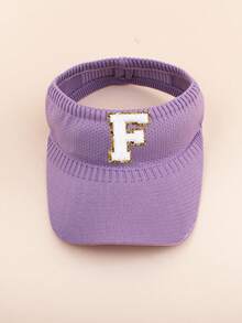 1pc A-Z Letter Embroidered Breathable Mesh Top Sun Hat, Toddler Girls Summer Beach Outdoor Sports UV Protection Cap - Purple - View 29