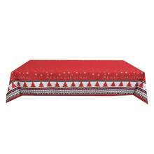 Wasserdichte Weihnachts-Tischdecke – Outdoor Tischabdeckung, Rot, mit Weihnachtsbaum-Motiv, abwischbar & fleckenabweisend, rechteckig 137x274 cm oder rund 152 cm, ideal für Garten - Rot - Übersicht 1