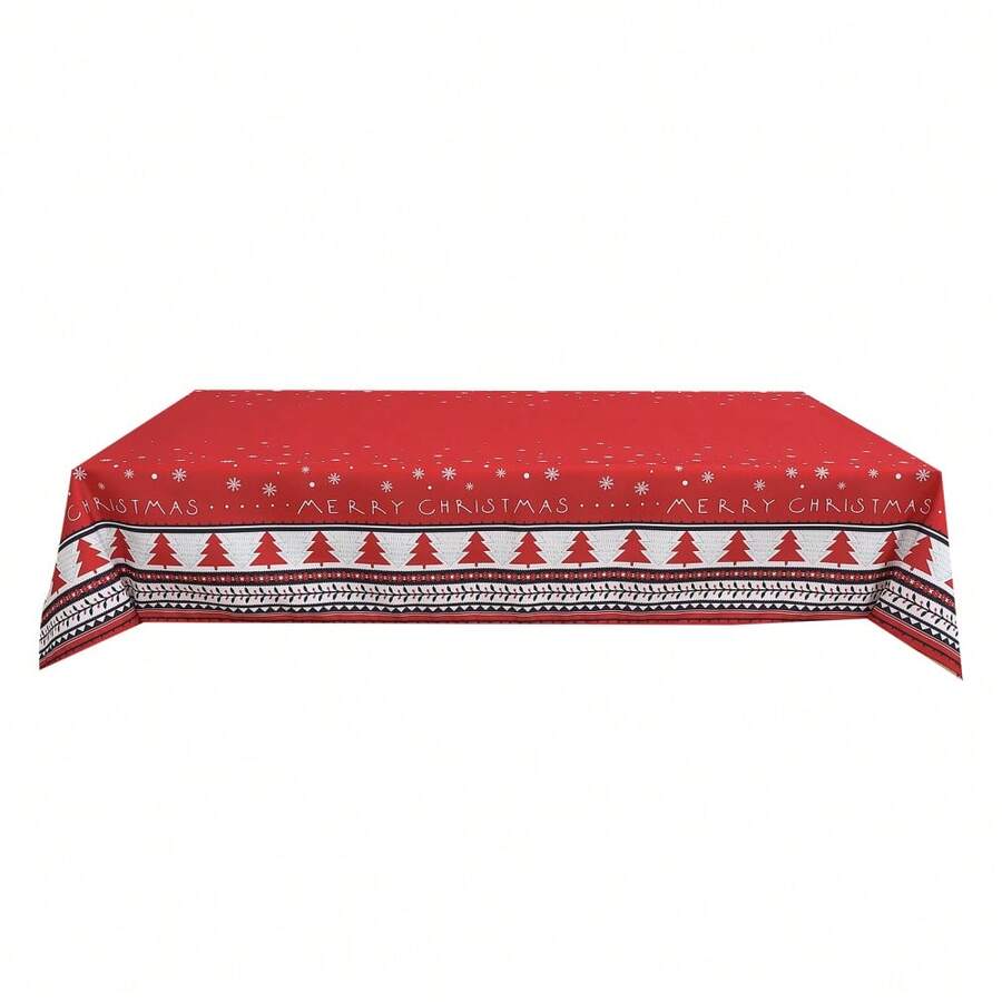 Wasserdichte Weihnachts-Tischdecke – Outdoor Tischabdeckung, Rot, mit Weihnachtsbaum-Motiv, abwischbar & fleckenabweisend, rechteckig 137x274 cm oder rund 152 cm, ideal für Garten - Rot - Übersicht 1