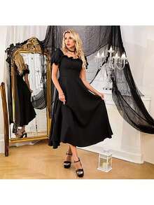 Medieval Renaissance Victorian Peasant Retro High Waist Short Sleeve Costume For Women - Dark Green - View 2