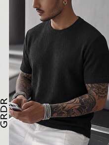 GRDR Men's Fashionable Crew Neck Short Sleeve T-Shirt | Exquisite Design | Summer Essential | Easy To Match | Showcase Your Style - Black - View 2