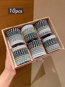10pcs Light Blue Beaded Elastic Hair Ties, Stylish Scrunchies For Ponytail, Bun, Casual & Sports Hairstyles, Durable & Non-Damaging, Suitable For All Seasons, Daily Wear, Gift For Her,Festival,Party - Baby Blue - View 10