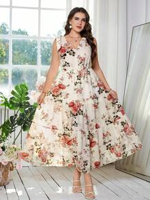 Reflora Vestido de moda con volantes en el bajo, sin mangas y con hombros anudados con estampado de lunares para mujer de talla grande - Multicolor - Ver 6