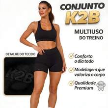 Conjunto K2B fitness basico short curto s/bolso e top nadador - Preto - Visão 2