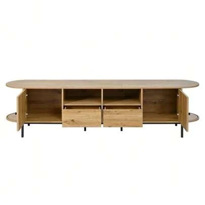 3-Piece Living Room Set, Coffee Table, TV Stand, Sideboard, Sliding Doors, Rattan Look, Wood Look, Metal Legs, Storage Space.