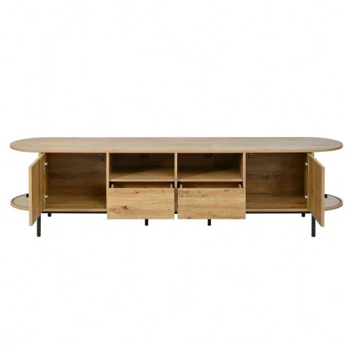 3-Piece Living Room Set, Coffee Table, TV Stand, Sideboard, Sliding Doors, Rattan Look, Wood Look, Metal Legs, Storage Space. - 自然色 - 查看 1