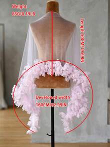 1pc Sweet Pink & Purple 3D Floral Women's Shawl, Short Breathable Chiffon Scarf, Wedding Party Evening Dress Outerwear,Festival,Elegant - Mauve Purple - View 5