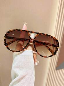 1 Pair Unisex Pilot Frame Leopard Print Retro Glasses, Bohemian Style, Suitable For All Face Shapes, Also Suitable For Back To School, College, Campus Occasions. Outdoor Beach Vacation Essential, Also A Great Gift For Friends And Family - Tofu Pudding With Double Tea Leaves - View 2