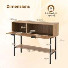 COSTWAY Rattan Console Table, Boho Entryway Table With Flip Doors & Open Storage Shelf, Freestanding Sofa Table With Heavy-Duty Metal Frame For Living Room Foyer Entrance Area, Black/Natural - Apricot - View 3