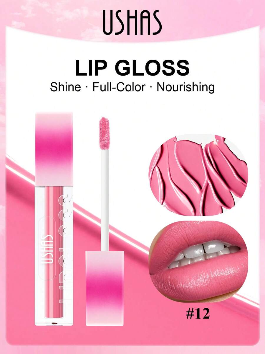 USHAS Lip Gloss, Shiny Matte Finish Liquid Lipstick, High Shine Moisturizing Non-Sticky Lip Gloss, Long Lasting Hydrating Lip Makeup, Rich Color Payoff Plumping Lip Glaze, Suitable For Daily Dating Party Makeup, Comfortable Wear Lip Cosmetic - #12 Peach Blossom Pink - View 1