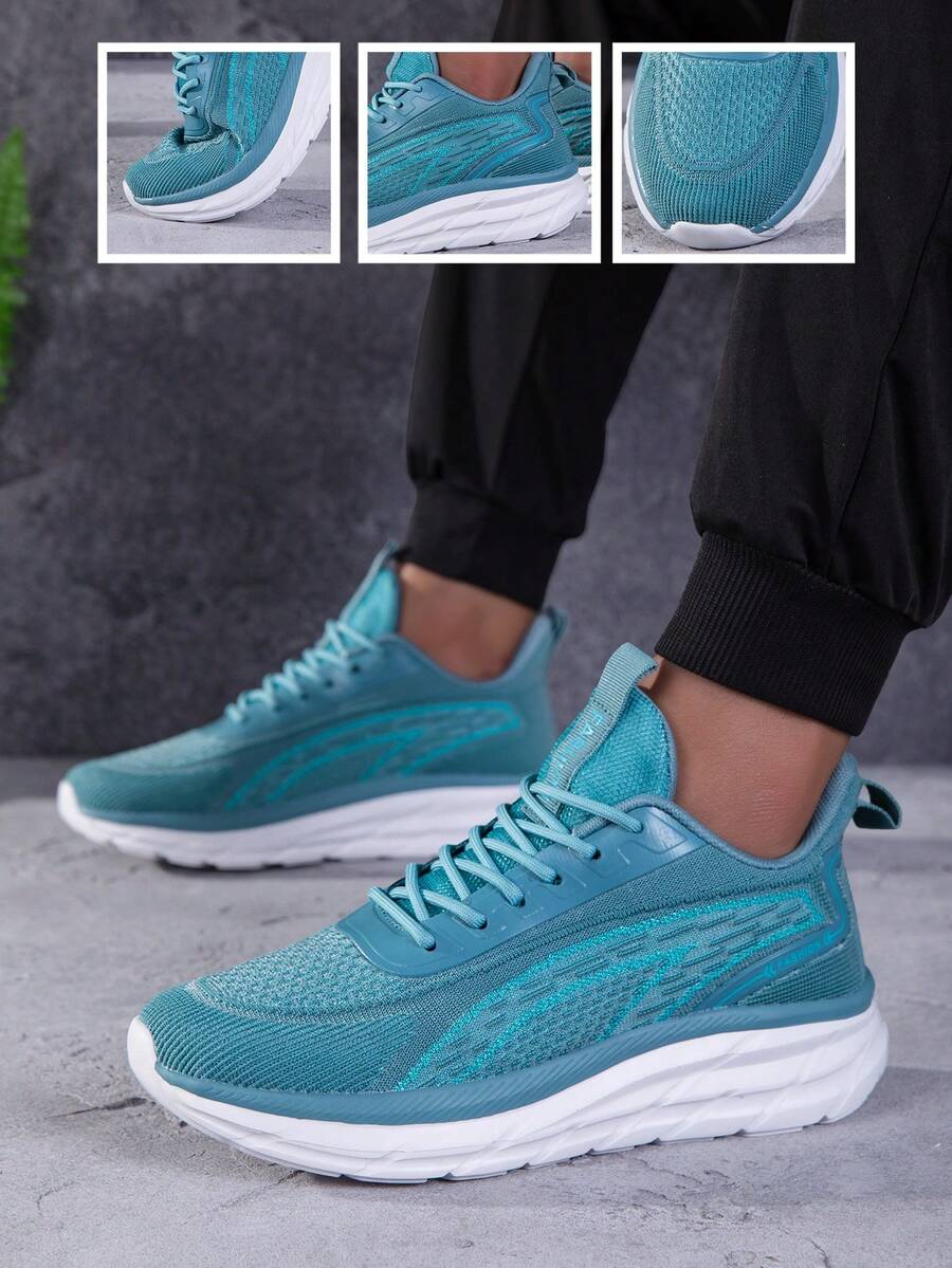 Giày thể thao nam Niche Fashion mùa Xuân/Hè/Thu, màu xanh dương, chất liệu dệt kim, buộc dây, kiểu dáng giản dị, nhẹ nhàng, thoáng khí, thích hợp cho hoạt động ngoài trời hàng ngày.