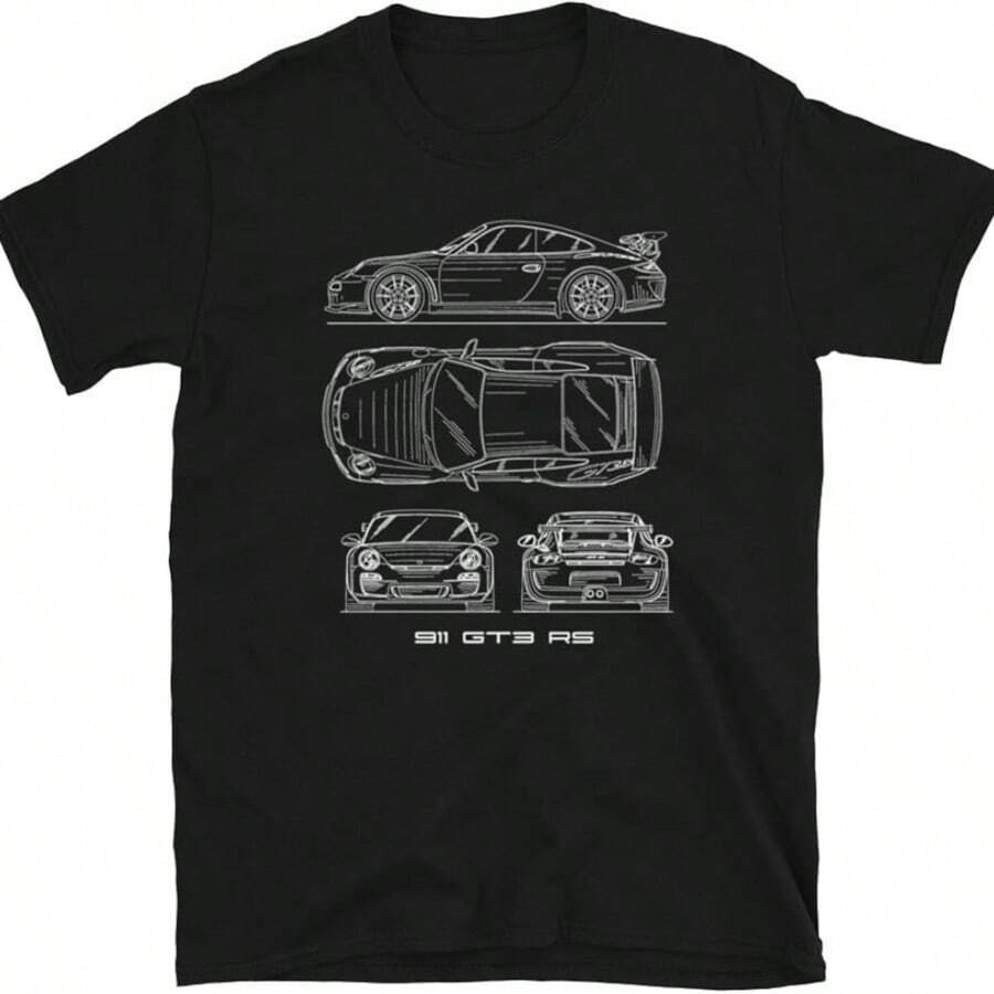 Men's Casual Graphic Print T-Shirt, Car Pattern, Men's Clothing, Men's T-Shirt, 911 GT2 RS Car Pattern, 100% Cotton, Soft And Comfortable, Autumn Top, Basic Unisex Style, Holiday Gift, Men's T-Shirt, Locally Made And Shipped, Men's Spring And Summer Clothing, The Perfect Gift For Your Boyfriend, Great For Street And Campus Wear. - Đen 2 - Xem 1