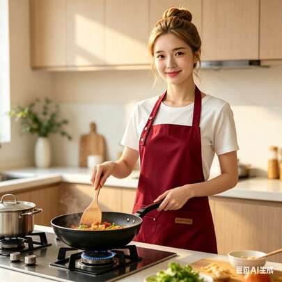 1개 조절 가능한 스트랩 주방 앞치마, 큰 주머니 포함, 방수 및 기름 방지 요리사 앞치마, 요리, 베이킹, 커피숍, 작업복, 블랙 & 와인 레드